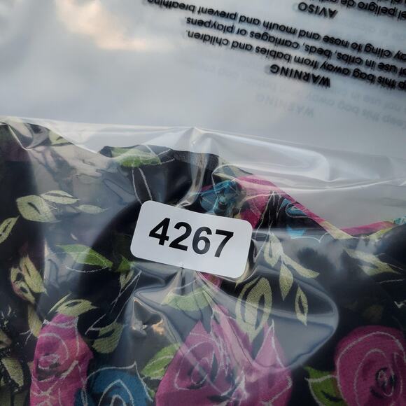 Y2K Whimsigoth Fairy Grunge Dress Womens 14 Black Floral Silk Sleeveless V-Neck - Picture 8 of 8